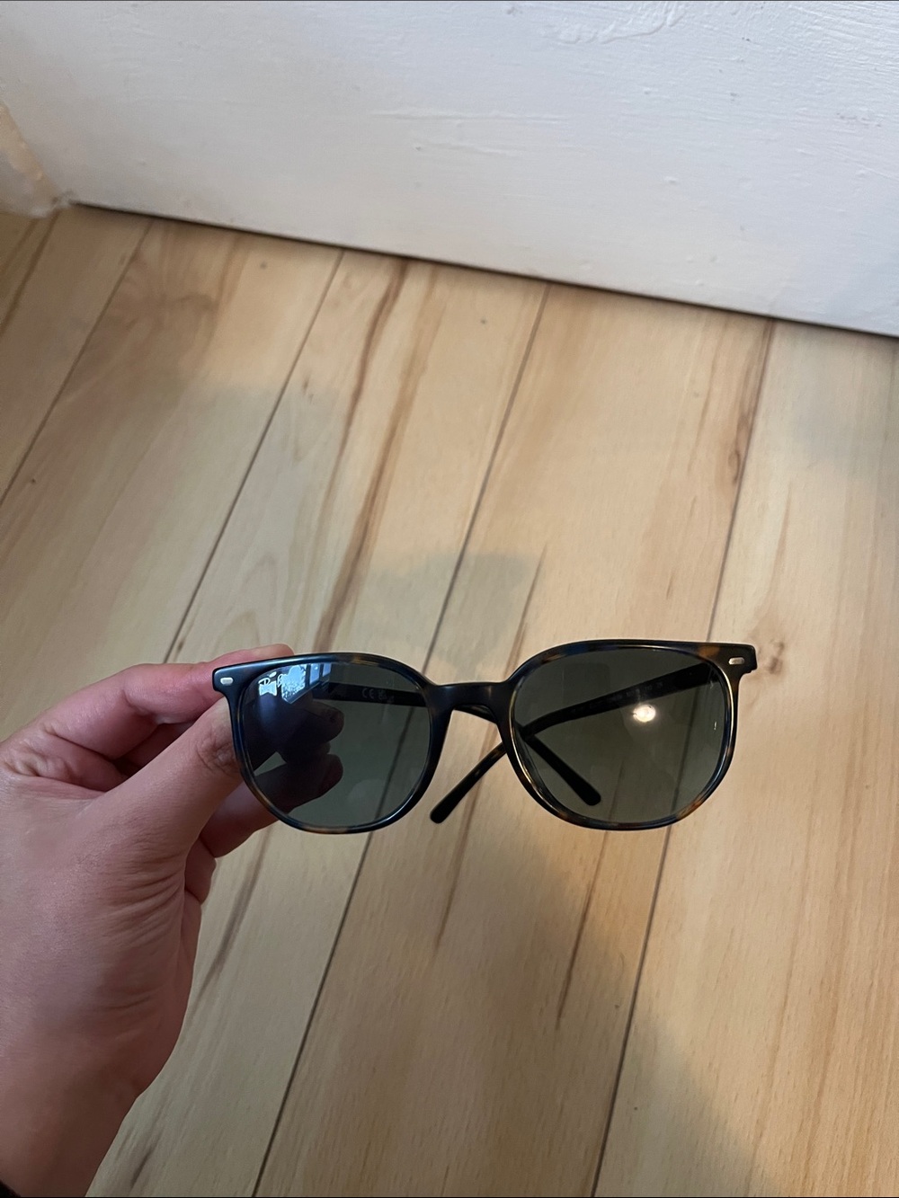 Ray-Ban Tortoiseshell Frame Sunglasses with Green Lenses